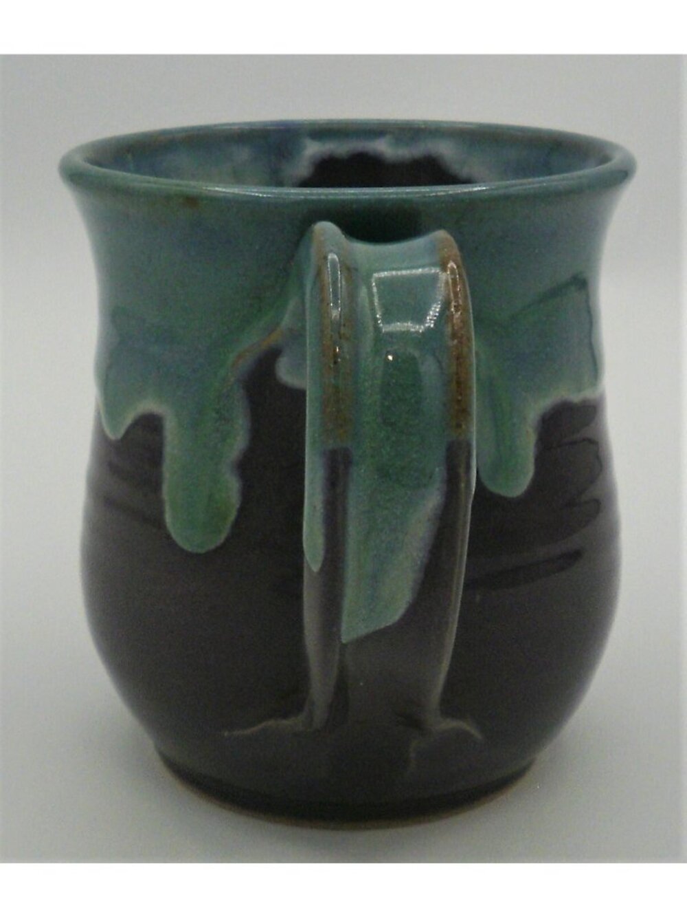 Hand Thrown Art Pottery Mug Teal Drip Over Purple Signed Violet Williams 1994 - Picture 2 of 8